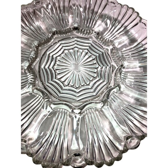 Clear Glass Deviled Egg Plate Dish Scalloped Rim - Picture 3 of 8